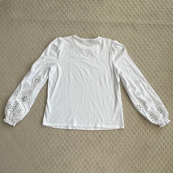 Boden Broderie Insert Long Sleeve Jersey Top White 6 Embroidered Preppy Cut-Out - Picture 10 of 15